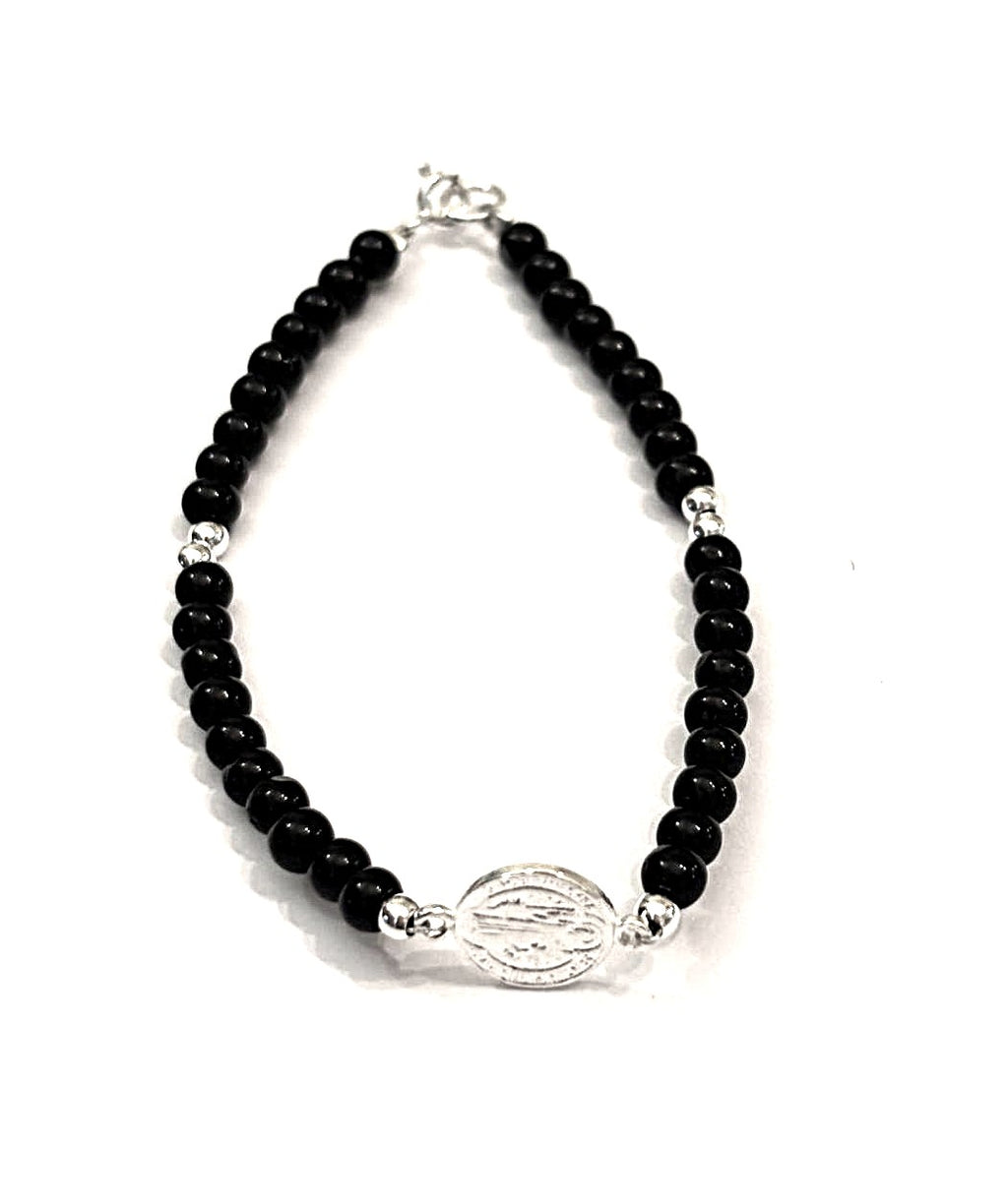 Pulsera Turmalina y Medalla San Benito Unisex 19cm