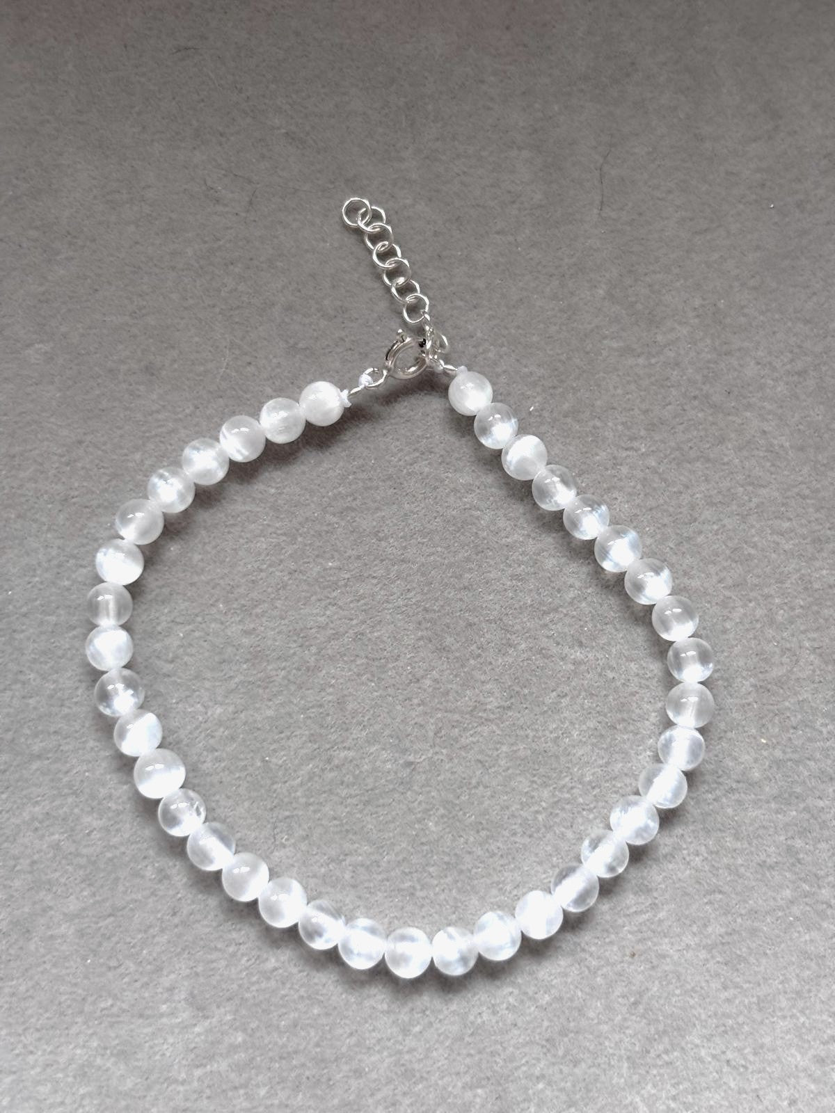 Pulsera Selenita Natural 4mm · Plata 925 | Purificación
