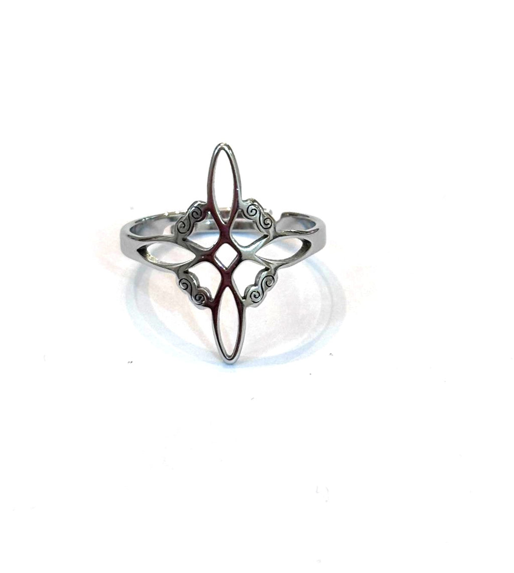 anillo ajustable nudo de bruja (acero inoxidable)