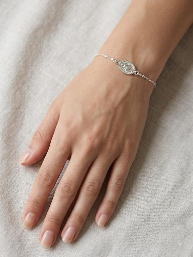 Pulsera Virgen de la Milagrosa , Plata de Ley 925, Ajustable