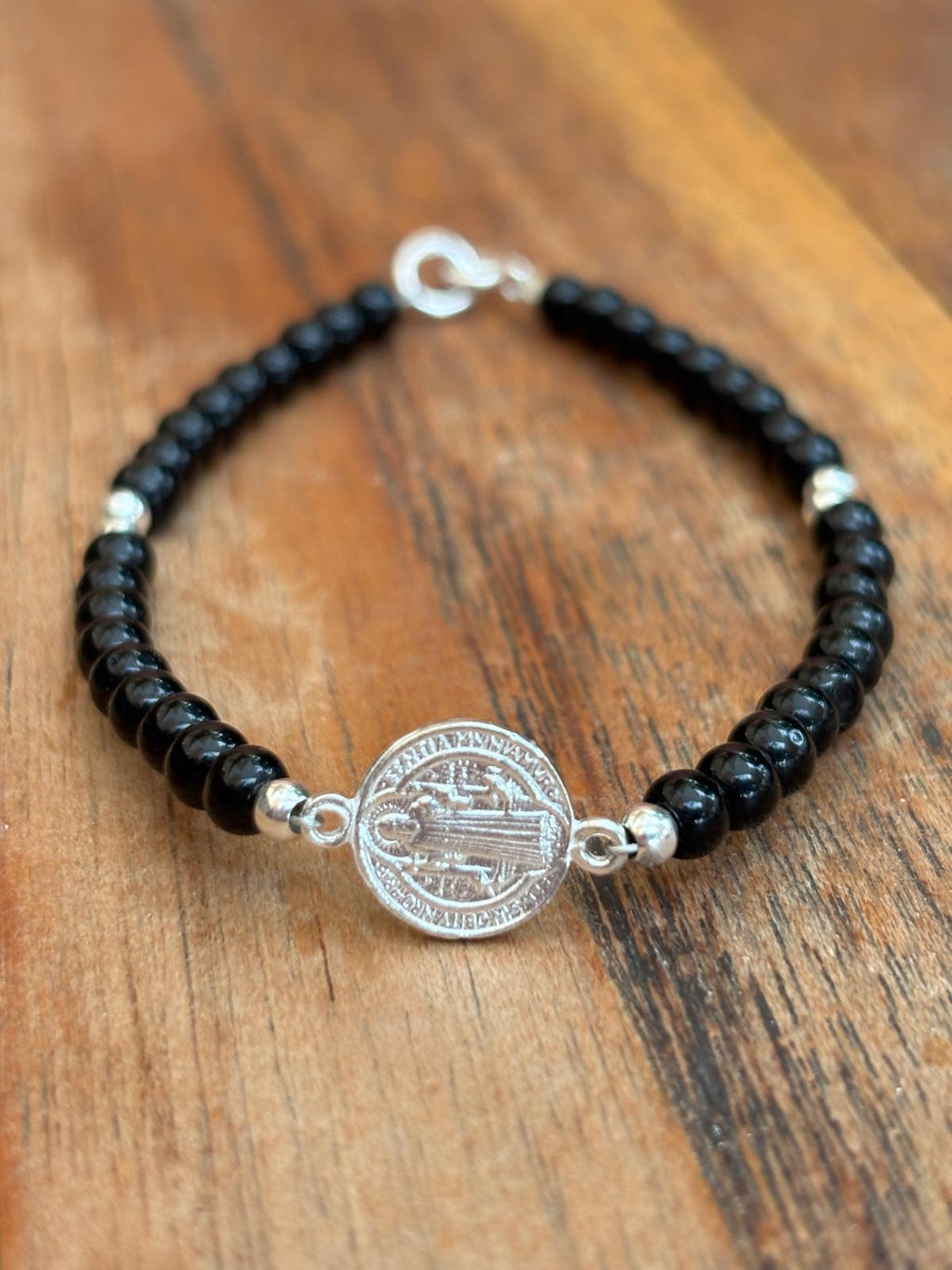 Pulsera Turmalina y Medalla San Benito Unisex 19cm