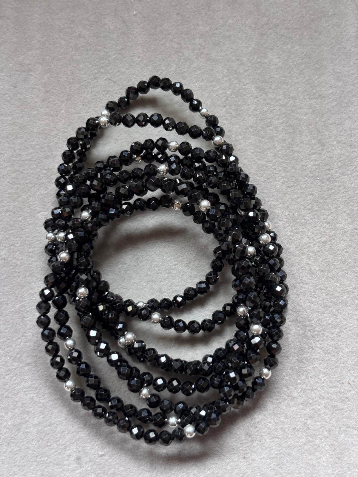 Pulsera Elástica Turmalina Negra Facetada · Plata 925