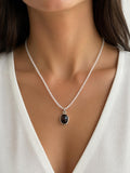 Collar Plata 925 Cuarzo Maestro y Ágata Fuego 40cm