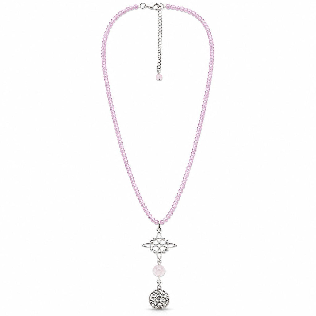 Collar Cuarzo Rosa · Nudo de Bruja y Tetragrámaton · Plata de Ley