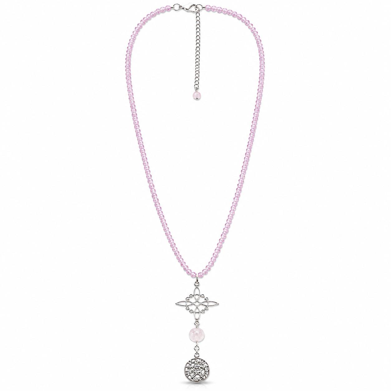 Collar Cuarzo Rosa · Nudo de Bruja y Tetragrámaton · Plata de Ley