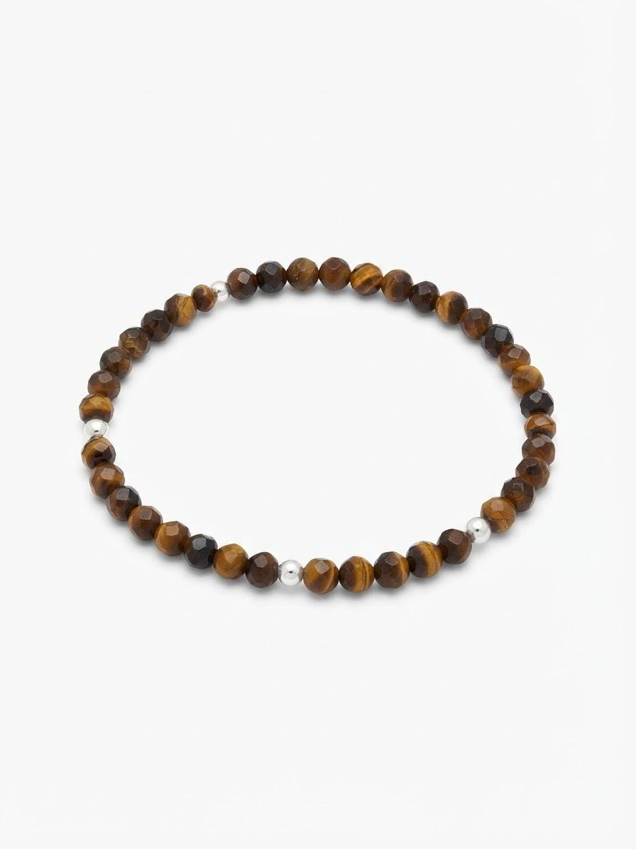 Pulsera Elástica Ojo de Tigre Facetado · Plata 925