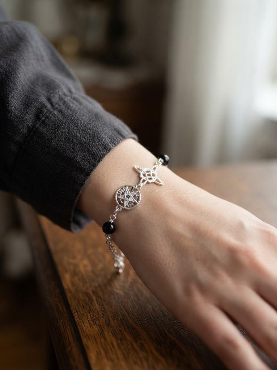 Pulsera de plata 925 y turmalina negra fuerza y Protección