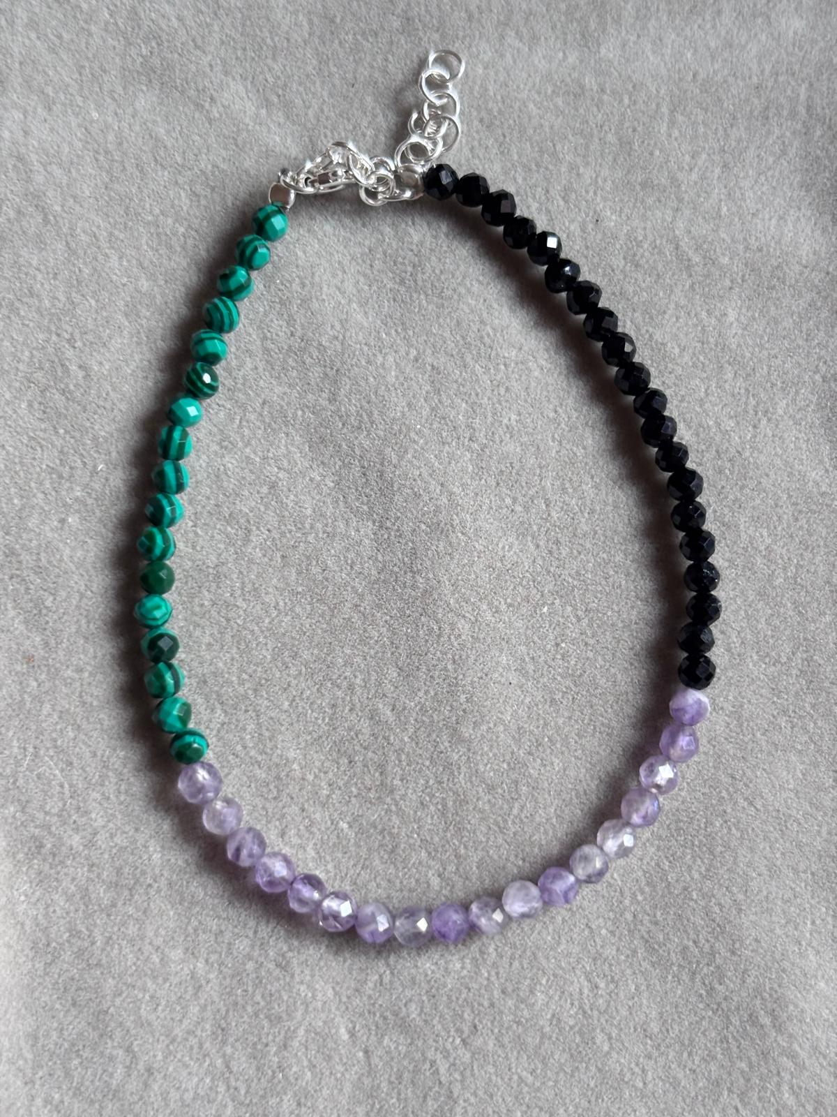 pulsera amatista, turmalina y malaquita facetada