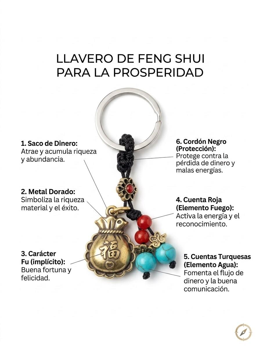 llavero feng shui con bolsa del dinero para ABUNDANCIA Y PROSPERIDAD