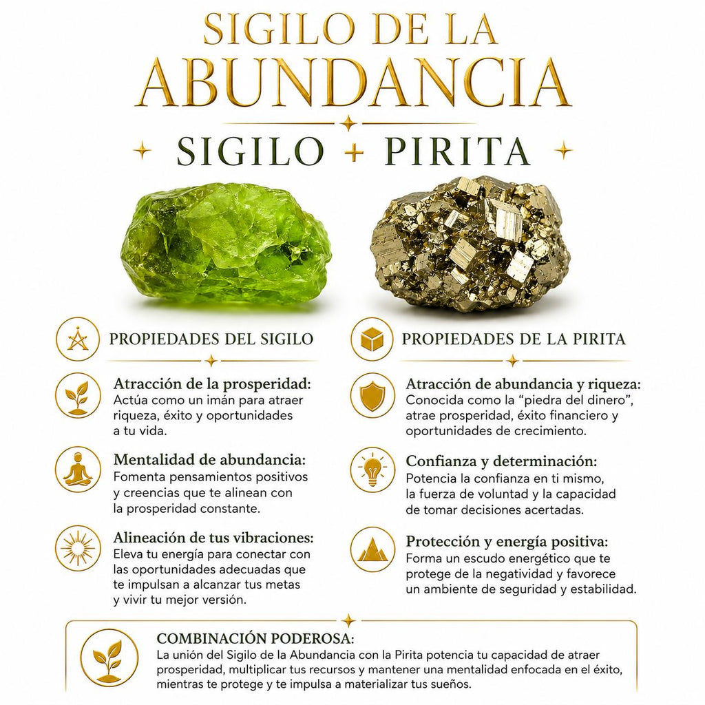 Collar amuleto sigilo abundancia con piedras naturales pirita y peridoto, joyería hecha a mano