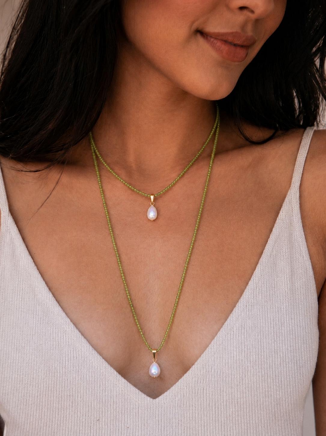 Collar doble peridoto y perla