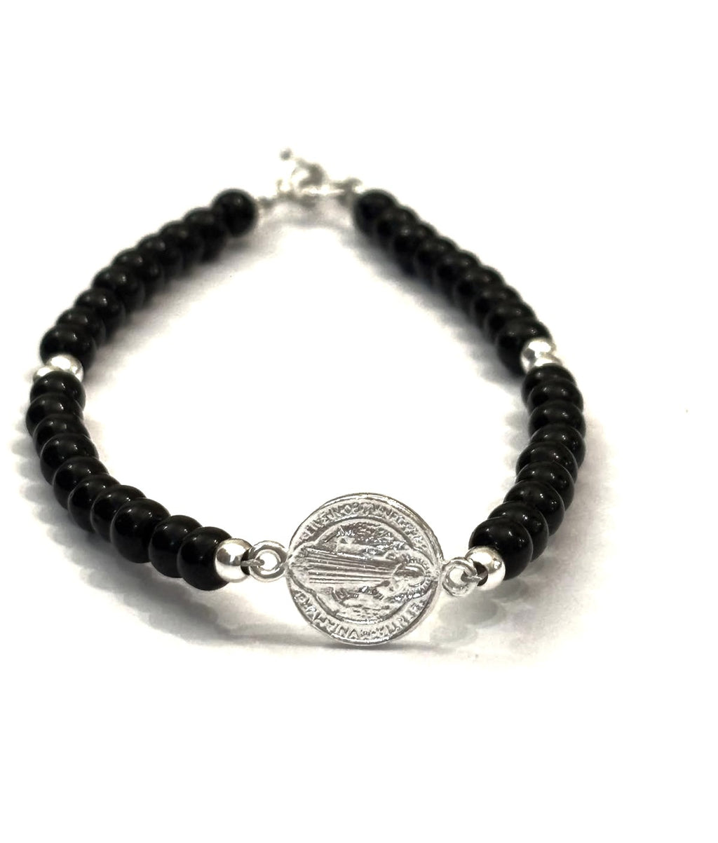 Pulsera Turmalina y Medalla San Benito Unisex 19cm