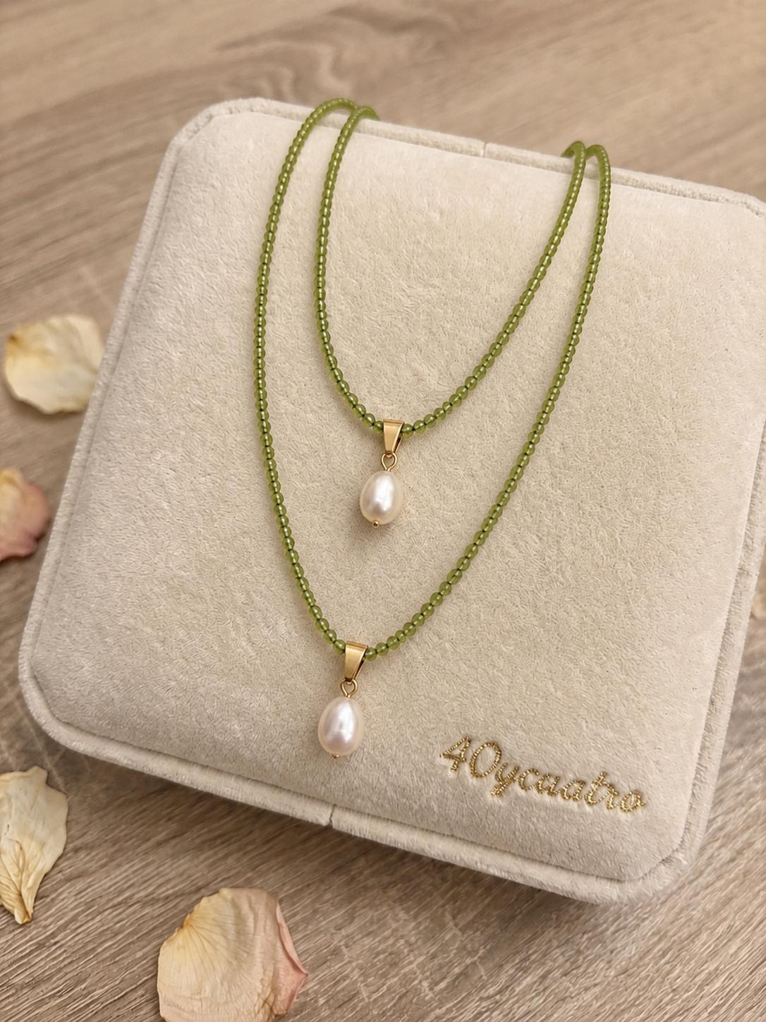 Collar doble peridoto y perla