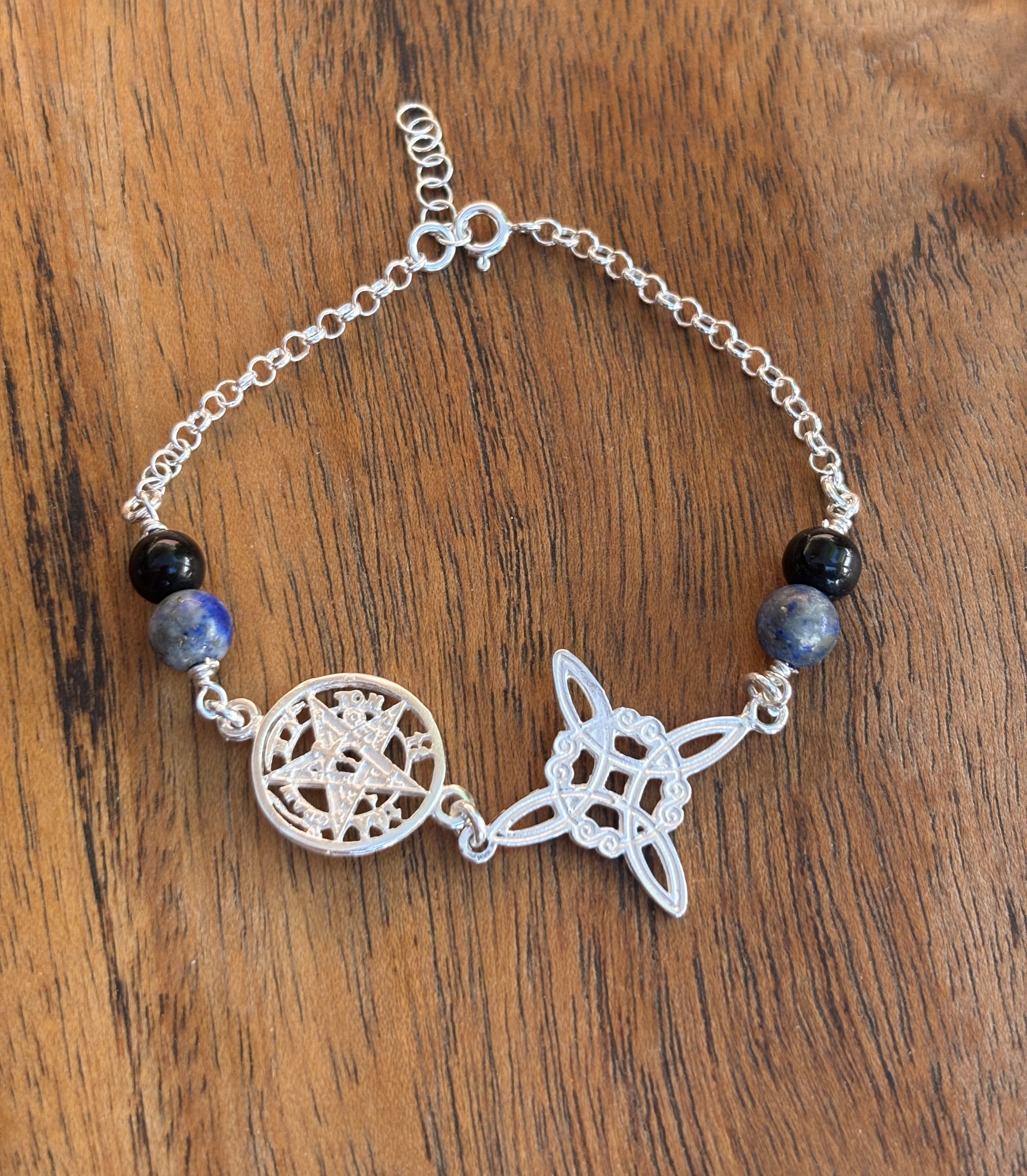 Pulsera amuleto doble protección turmalina y lapizlázuli