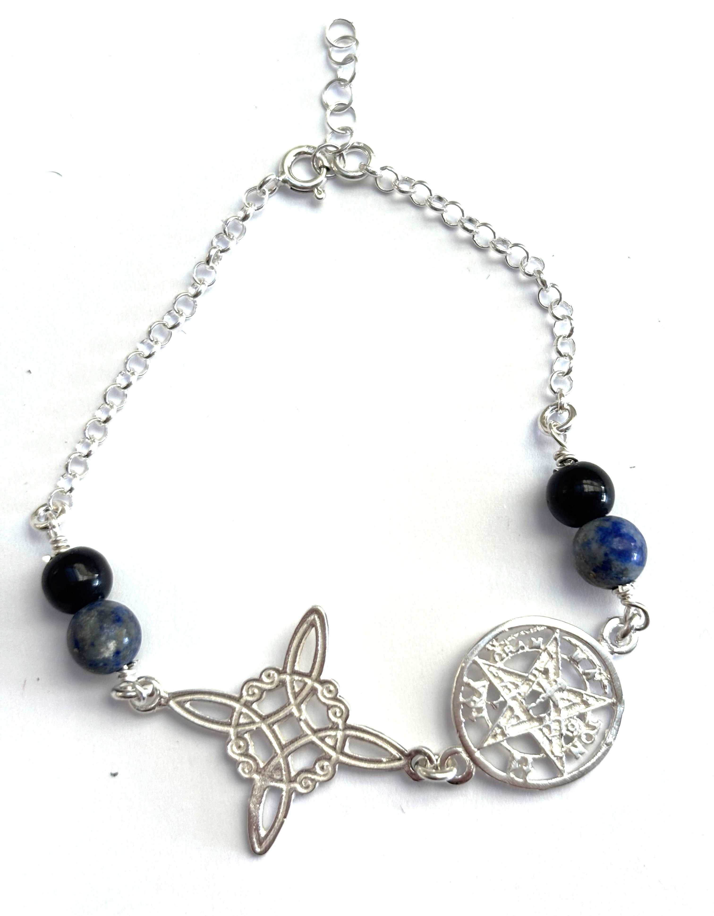 Pulsera amuleto doble protección turmalina y lapizlázuli