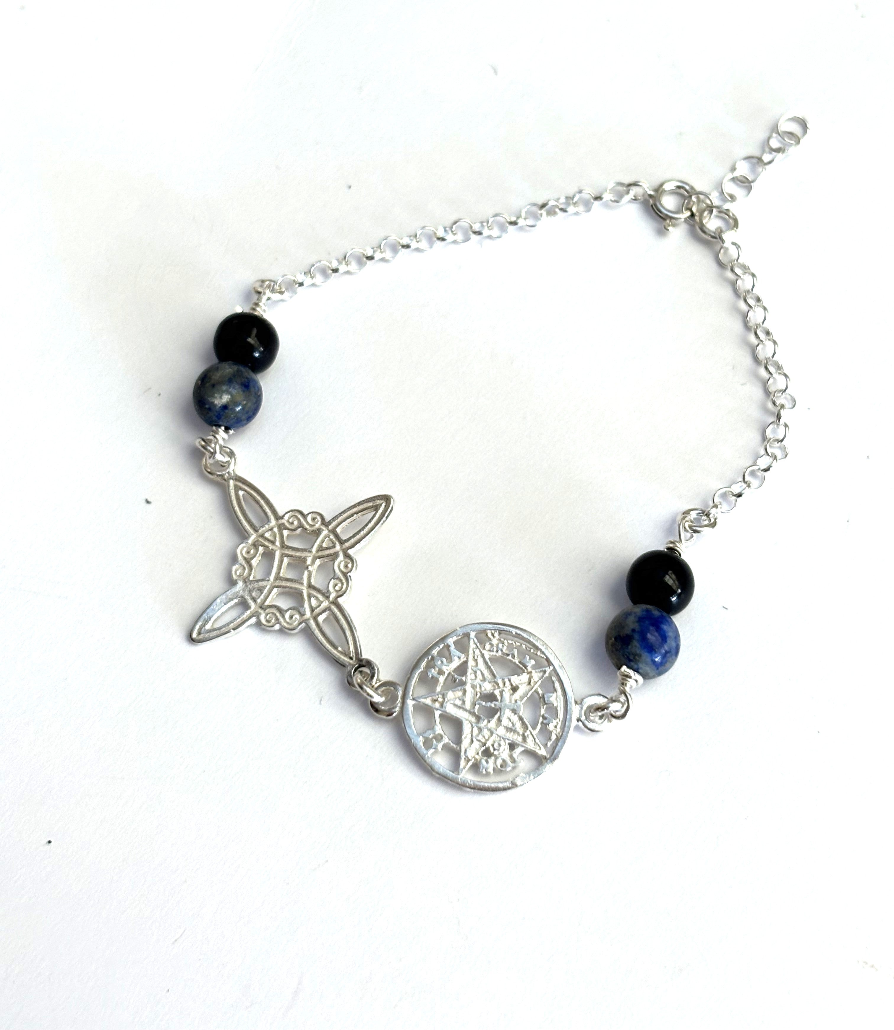 Pulsera amuleto doble protección turmalina y lapizlázuli