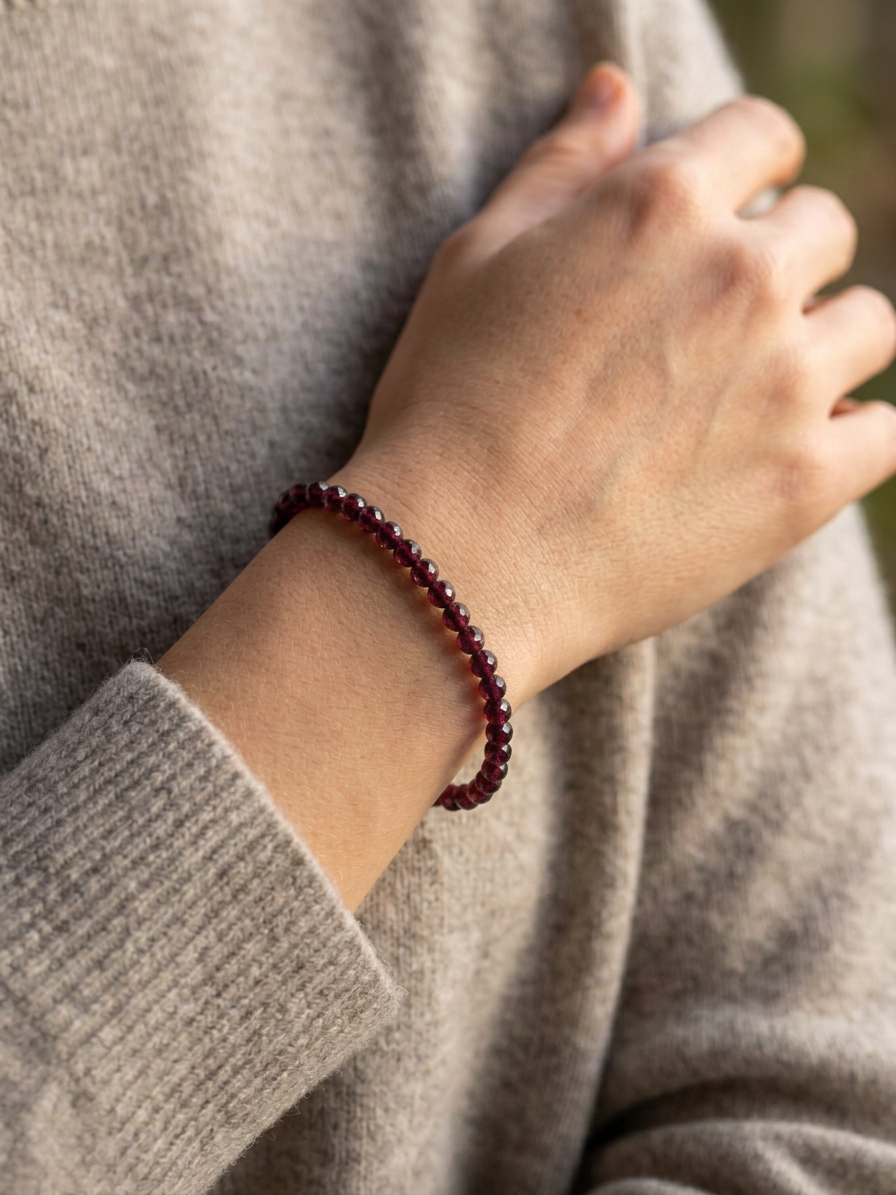Pulsera Facetada Granate · Plata 925