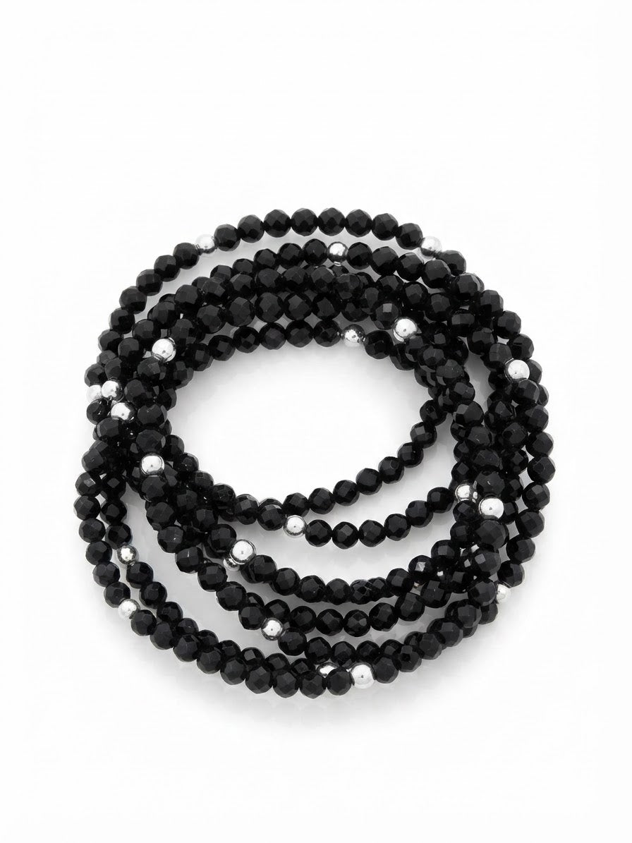 Pulsera Elástica Turmalina Negra Facetada · Plata 925