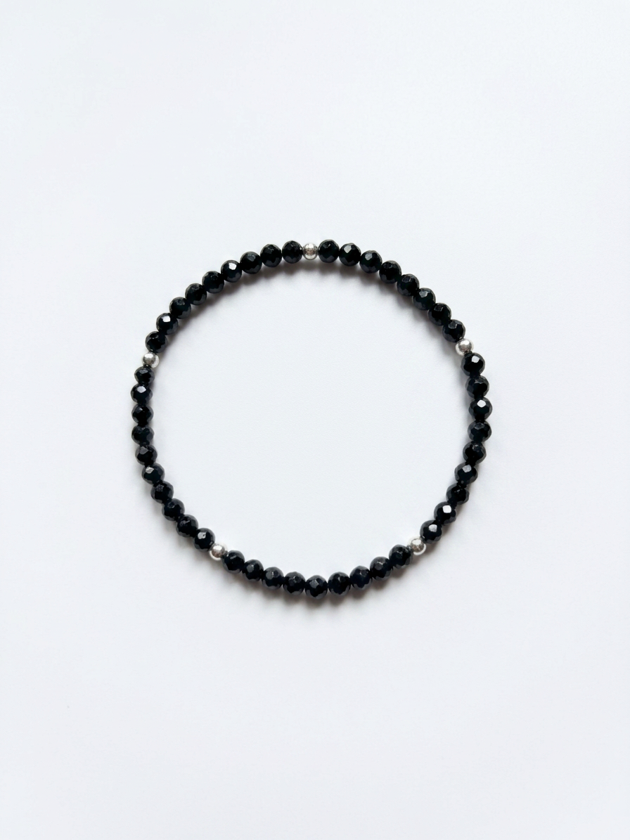 Pulsera Elástica Turmalina Negra Facetada · Plata 925