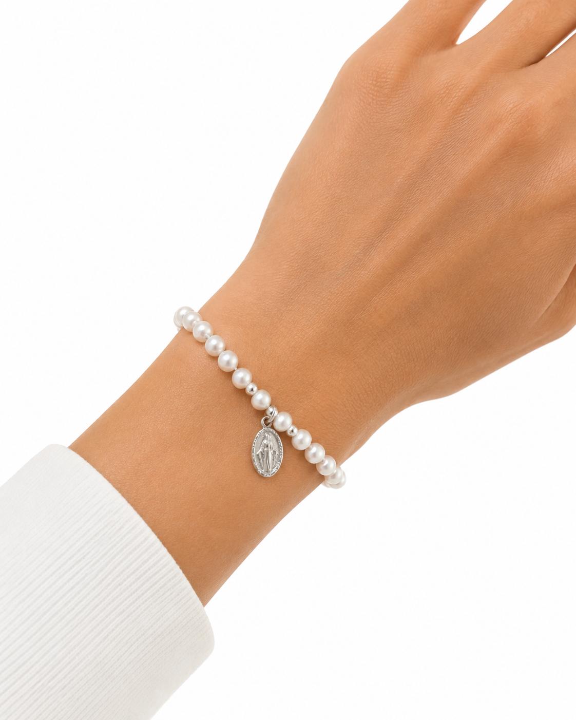 pulsera perlas y Virgen de la Milagrosa
