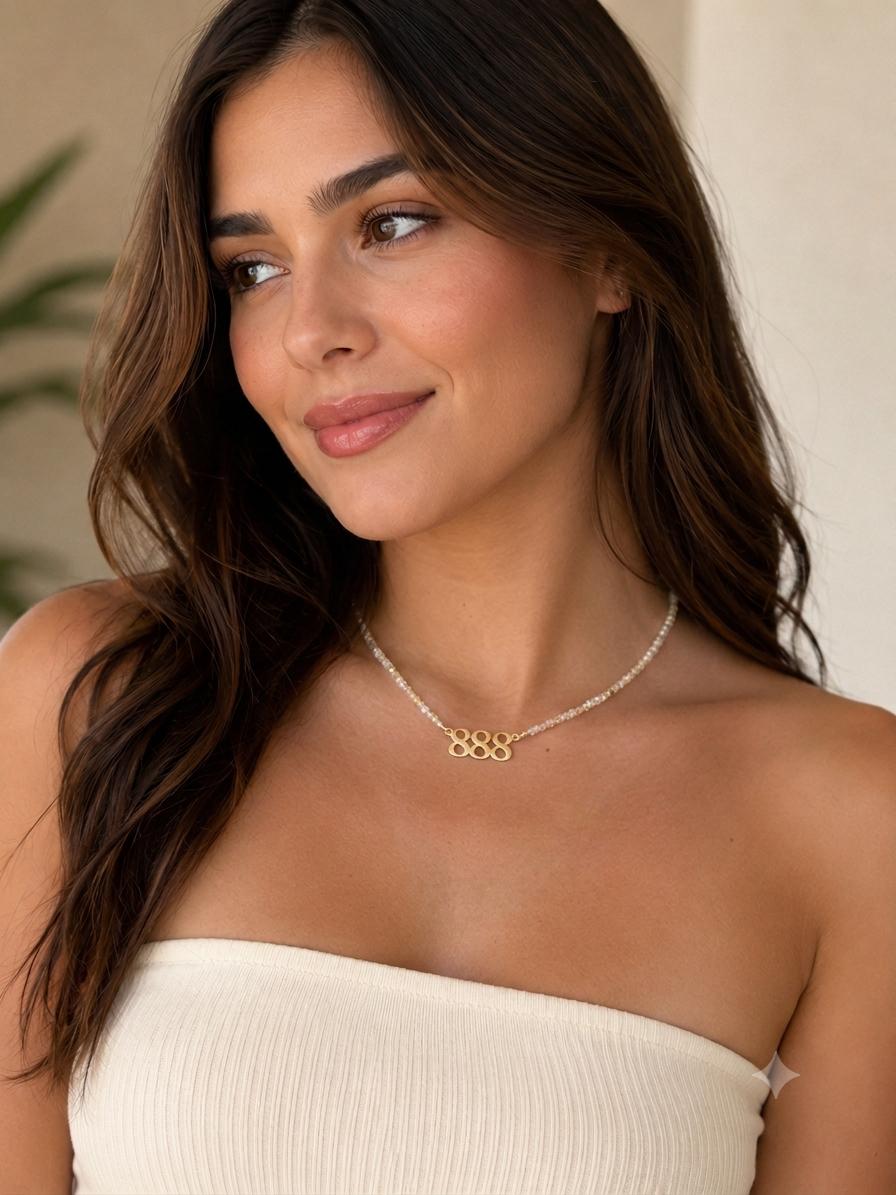 Collar cuarzo y citrino con número de ángel 888 (abundancia y éxito)
