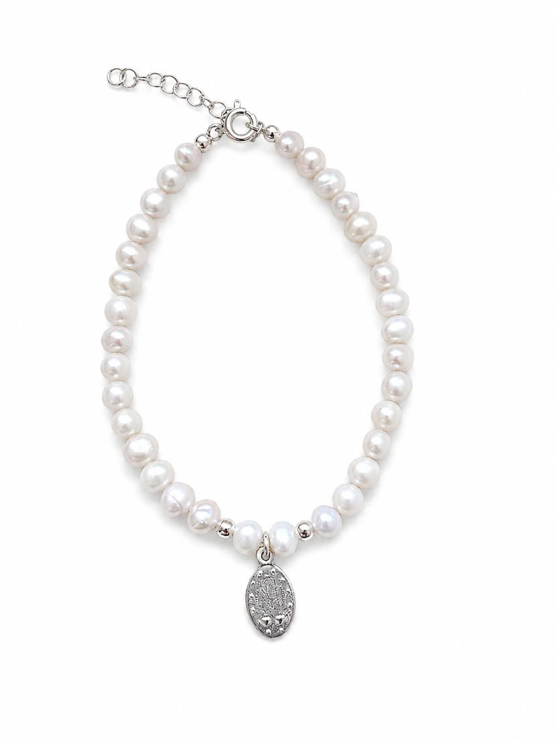 pulsera perlas y Virgen de la Milagrosa