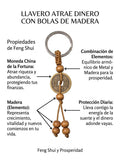 llavero feng shui -ATRAE DINERO- con bolas de madera