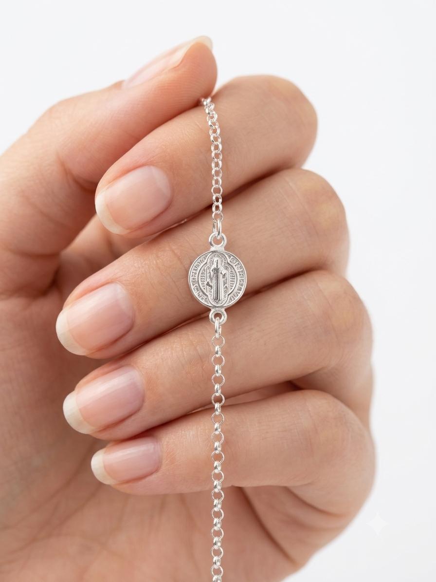 Pulsera Medalla San Benito · Plata 925