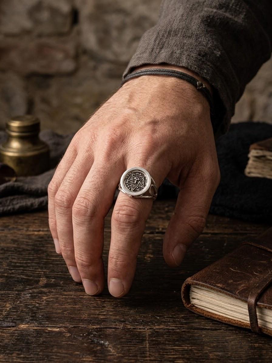 Anillo giratorio nudo de bruja y tetragrámaton plata 925