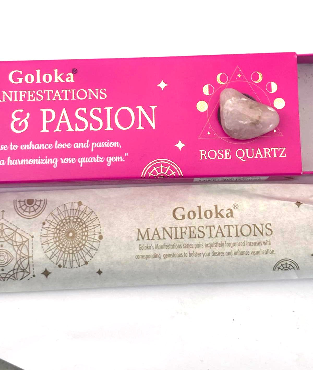incienso- AMOR Y PASIÓN- CON PIEDRA DE CUARZO ROSA-goloka