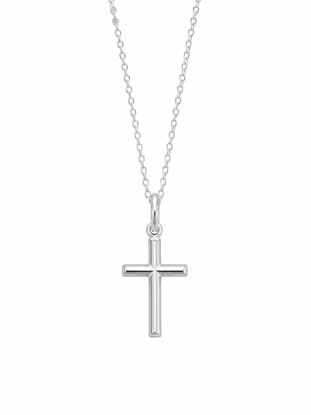 Collar cruz plata de ley 925 con cadena fondo blanco - Joyería espiritual 40ycuatro