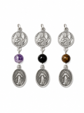 Colgante San Judas Tadeo y Virgen Milagrosa en plata 925 con ónix, amatista y ojo de tigre