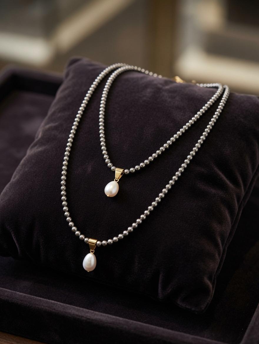 collar doble pirita y perla