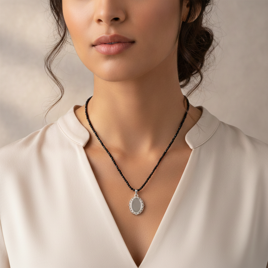 Collar Escudo de Retorno · Turmalina Negra y Espejo de Volteo