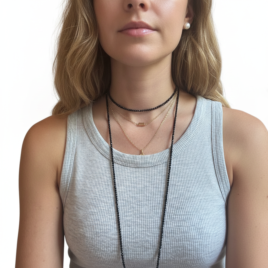 Collar Doble Turmalina Negra Facetada