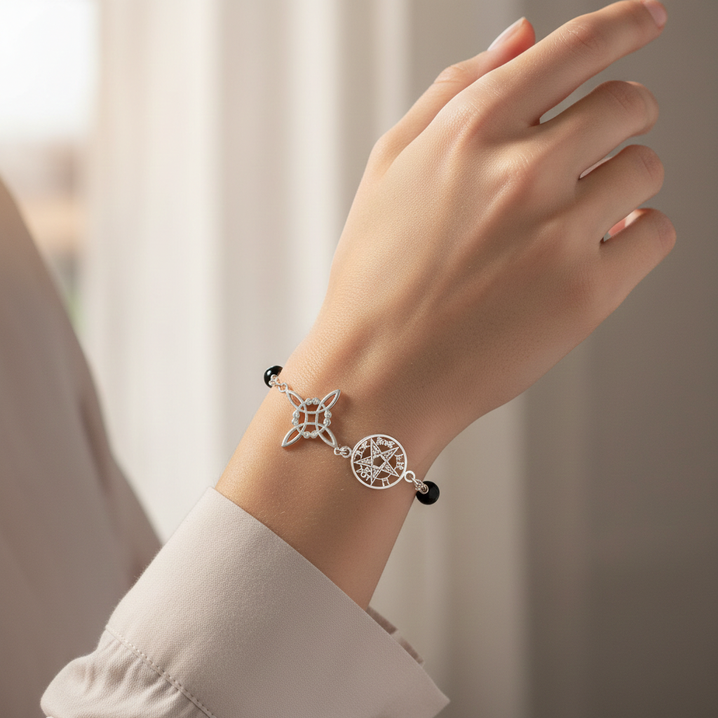 Pulsera amuleto doble protección con ónix