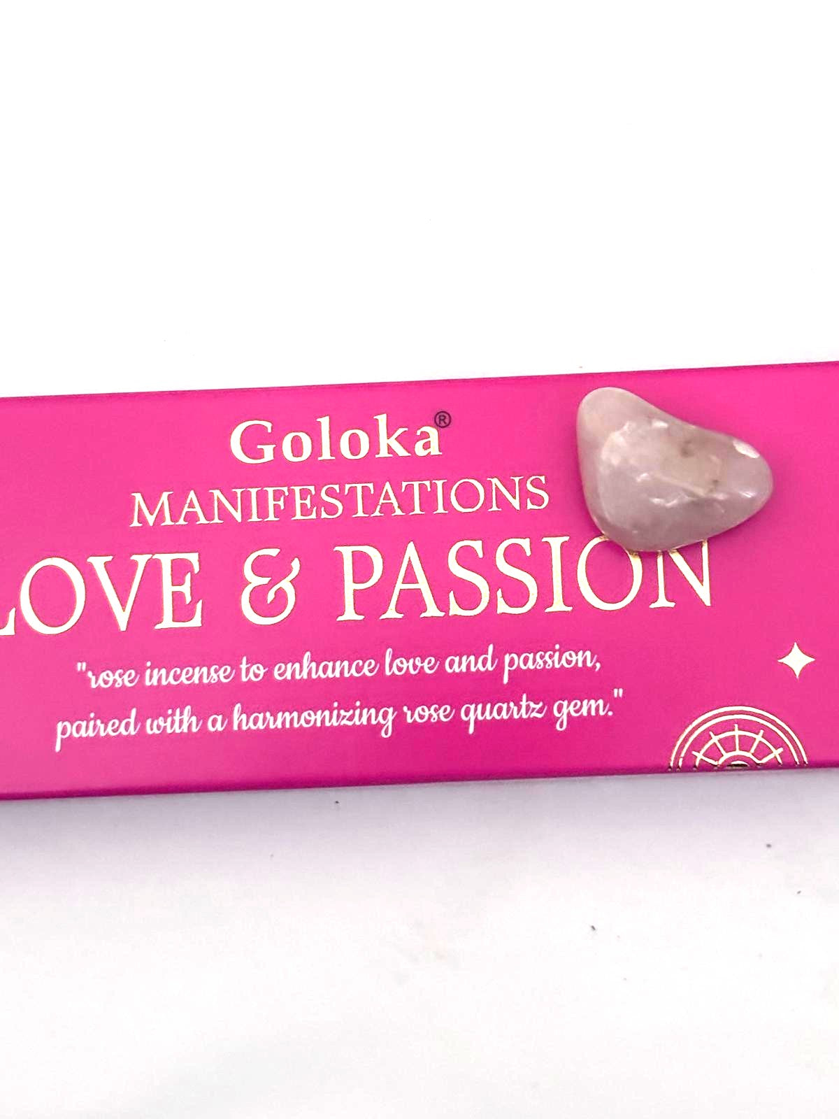 incienso- AMOR Y PASIÓN- CON PIEDRA DE CUARZO ROSA-goloka