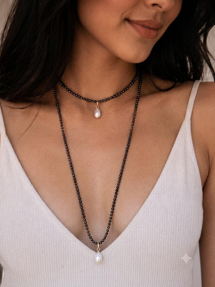 Collar doble turmalina y perla