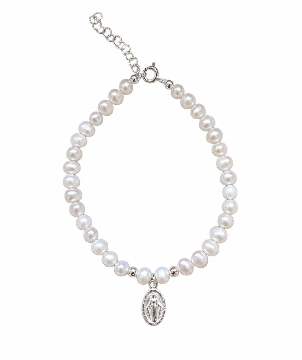pulsera perlas y Virgen de la Milagrosa