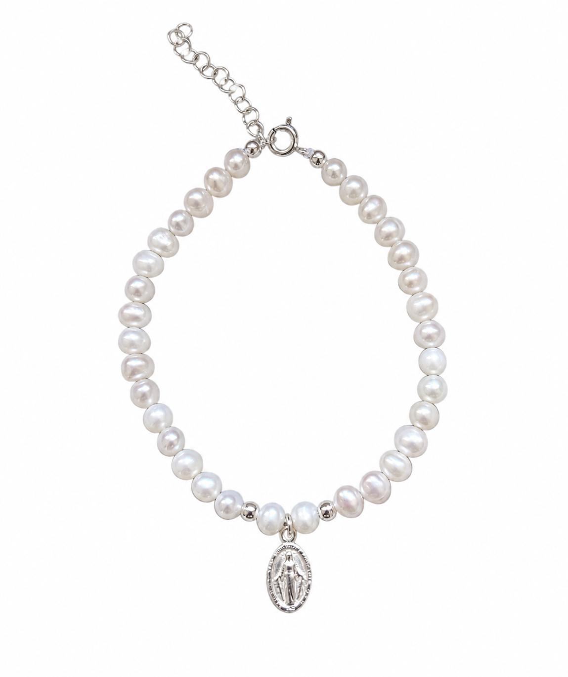 pulsera perlas y Virgen de la Milagrosa