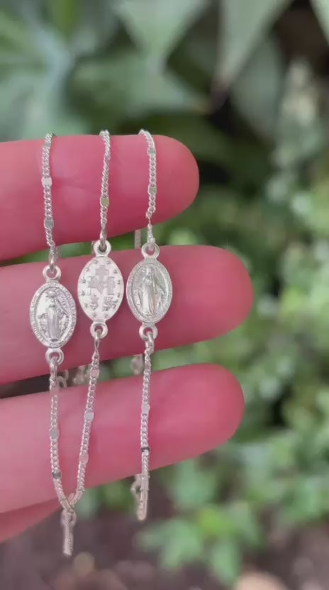 Pulsera Virgen de la Milagrosa , Plata de Ley 925, Ajustable